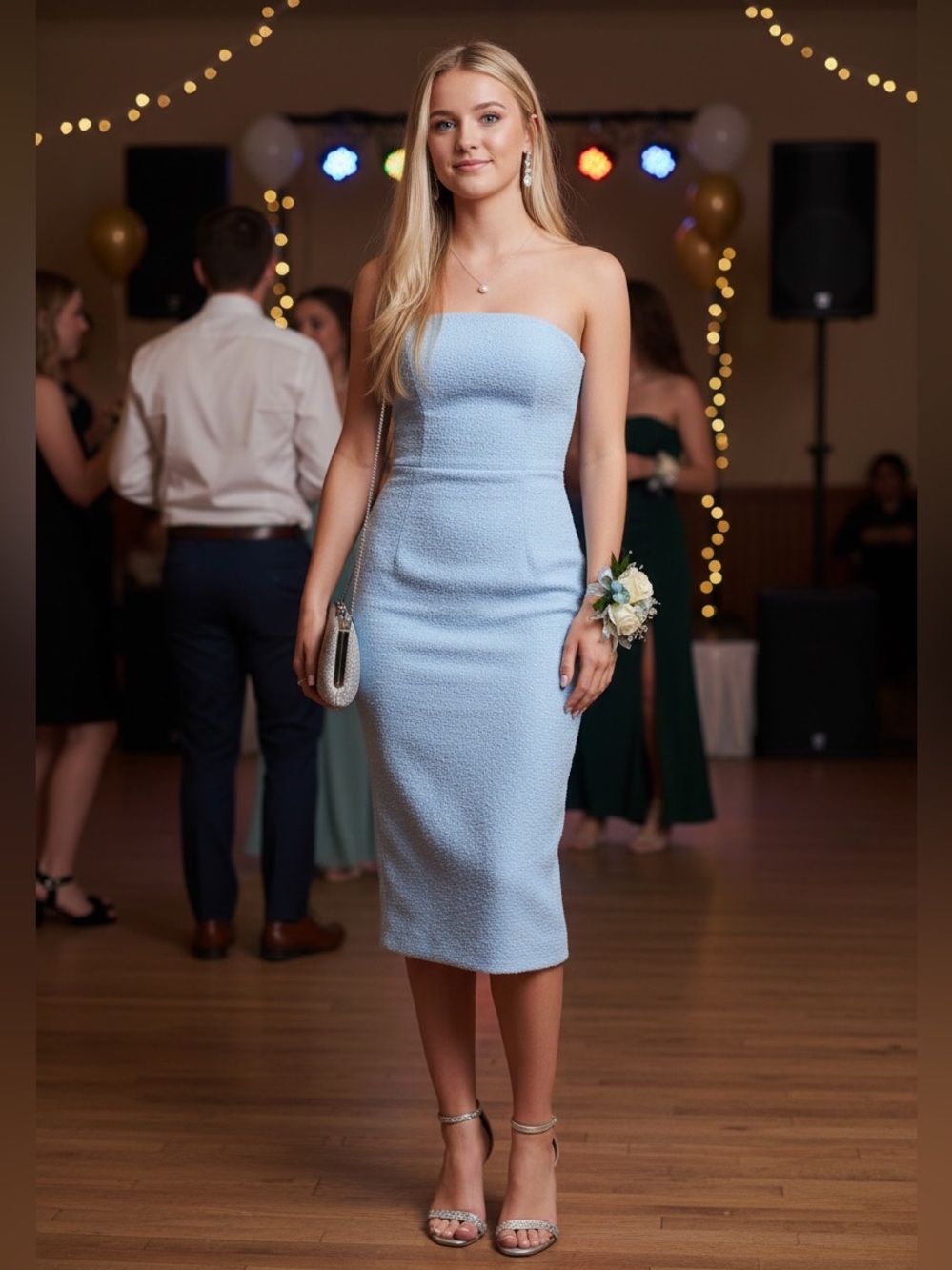 Dress the Population Strapless Powder Blue Midi Dress